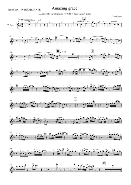 Amazing Grace Intermediate Tenor Sax In Bb Sheet Music