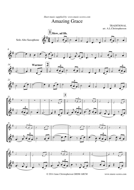 Amazing Grace Solo Alto Sax Sheet Music