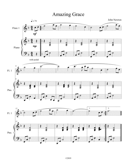 Amazing Grace Solo Flute With Piano Accompaniment Sheet Music