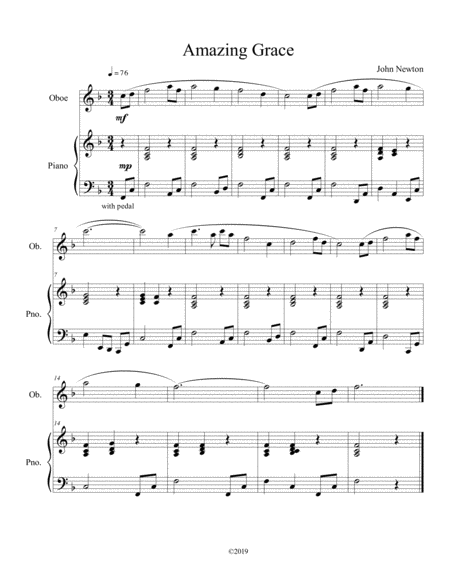 Free Sheet Music Amazing Grace Solo Oboe With Piano Accompaniment
