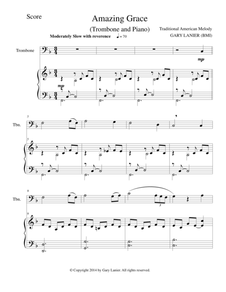 Free Sheet Music Amazing Grace Trombone Piano And Trombone Part