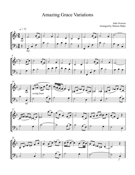 Amazing Grace Variations For Vln Cello Duet Sheet Music