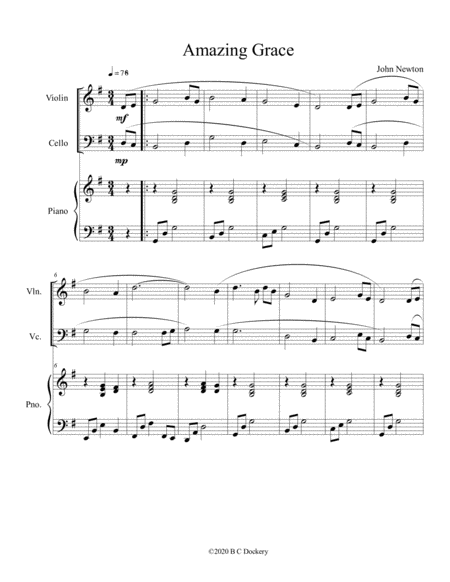 Free Sheet Music Amazing Grace Violin And Cello Duet With Optional Piano Accompaniment