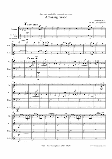 Free Sheet Music Amazing Grace Wind Quartet