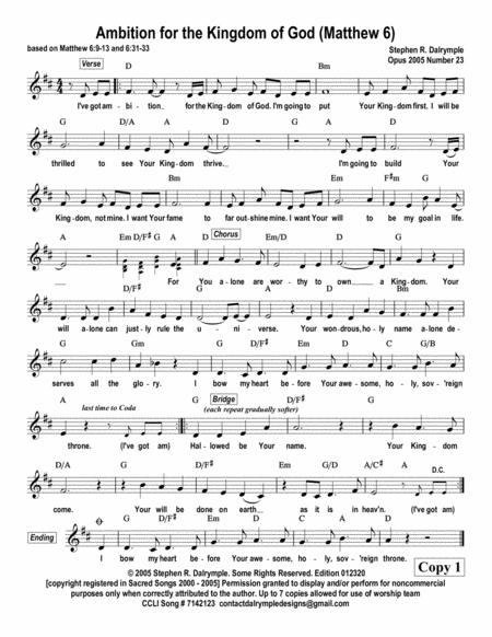 Free Sheet Music Ambition For The Kingdom Of God Matthew 6 Worship Team Edition