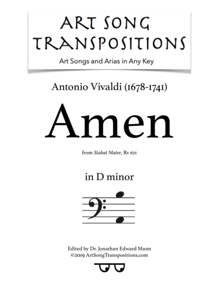 Amen Transposed To D Minor Bass Clef Sheet Music