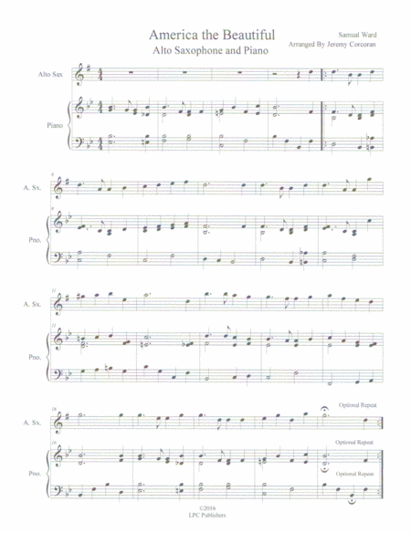 America The Beautiful Alto Saxophone Solo And Piano Sheet Music