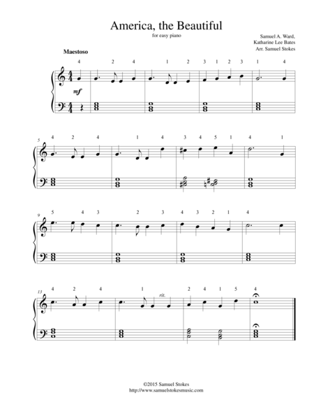 America The Beautiful For Easy Piano Sheet Music