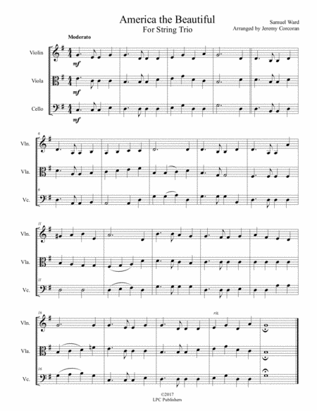 America The Beautiful For String Trio Sheet Music