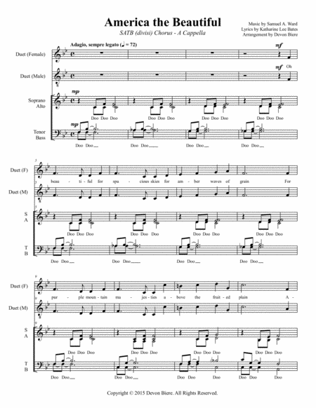 America The Beautiful Satb A Cappella Sheet Music