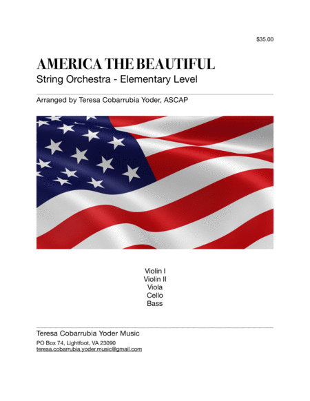 America The Beautiful String Orchestra Elementary By Teresa Cobarrubia Yoder Ascap Sheet Music