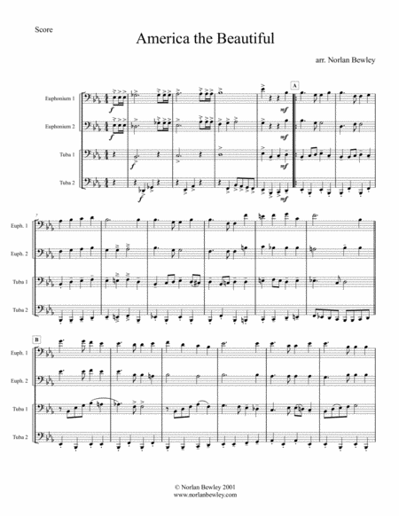 America The Beautiful Tuba Euphonium Quartet Sheet Music