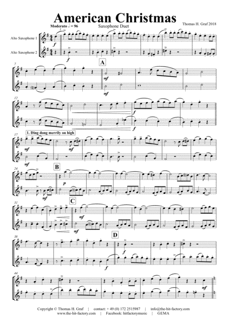 American Christmas Mash Up Rondo Of Best Christmas Songs Saxophone Duet Sheet Music