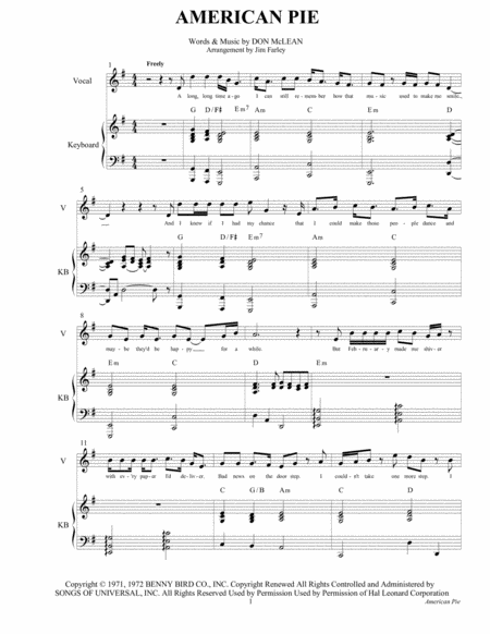Free Sheet Music American Pie Arranged For 9 Piece Horn Band