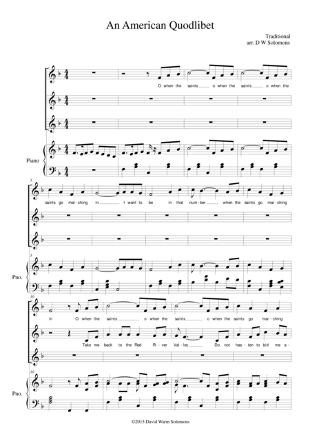 American Quodlibet When The Saints Red River Valley And Home On The Range Sheet Music