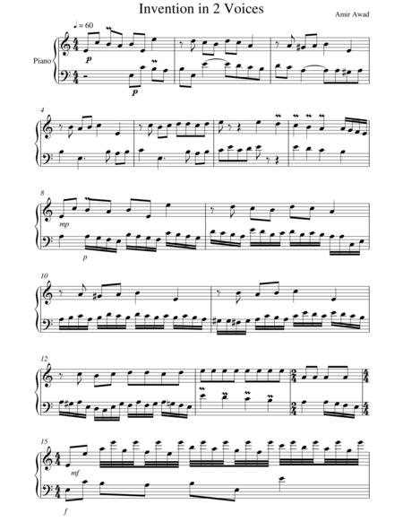 Amir Awad Invention For 2 Voices For Solo Piano Sheet Music