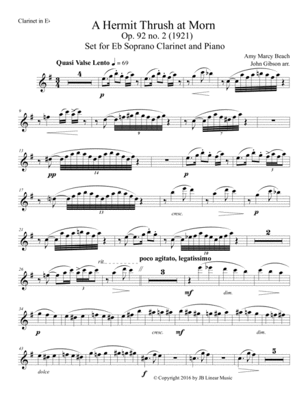 Free Sheet Music Amy Beach Hermit Thrush At Morn Set For E Flat Clarinet And Piano