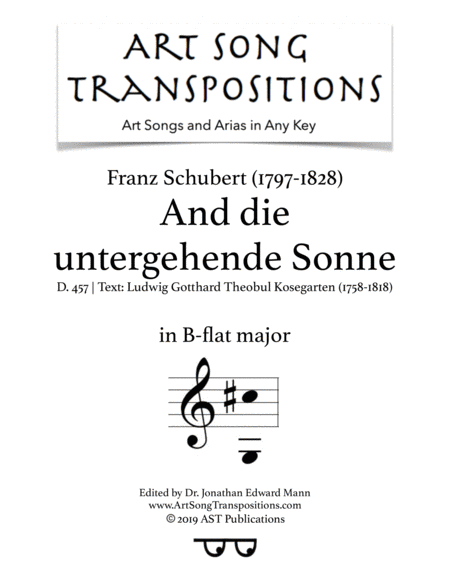 An Die Untergehende Sonne D 457 B Flat Major Sheet Music