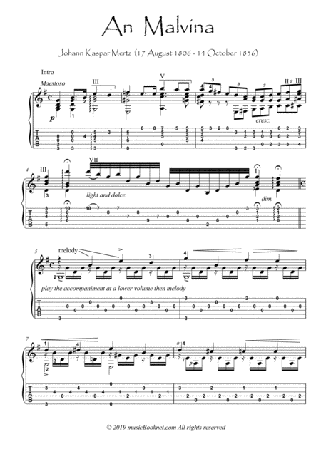 An Malvina By Kaspar Merzt Guitar Solo Sheet Music