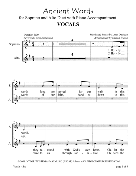 Free Sheet Music Ancient Words For Sa Duet With Piano Accompaniment