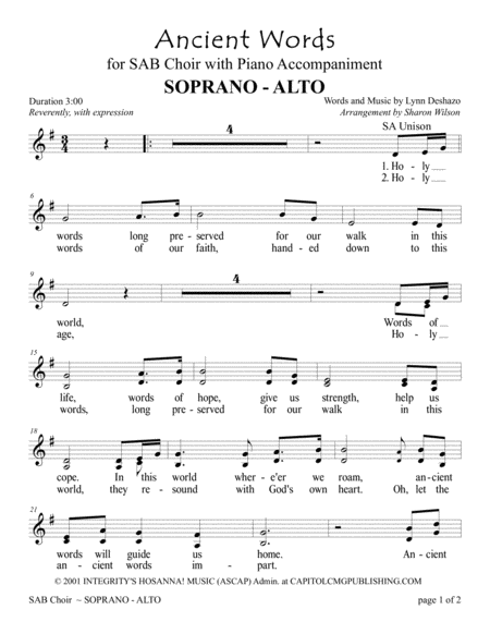 Ancient Words For Sab Choir With Piano Accompaniment Sheet Music