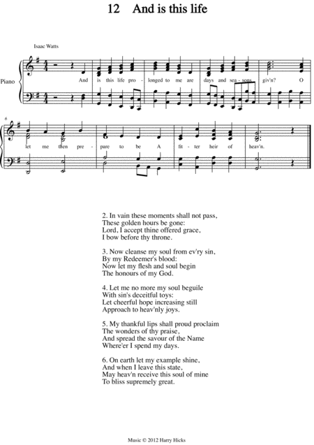 And Is This Life A New Tune To A Wonderful Isaac Watts Hymn Sheet Music