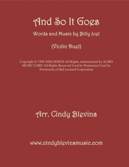 And So It Goes Arranged For Violin Duet Sheet Music