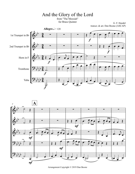 And The Glory Of The Lord Excerpt For Brass Quintet Sheet Music