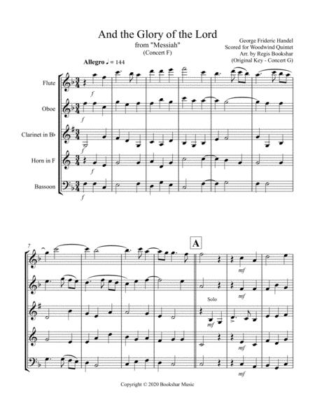 And The Glory Of The Lord From Messiah F Woodwind Quintet Sheet Music