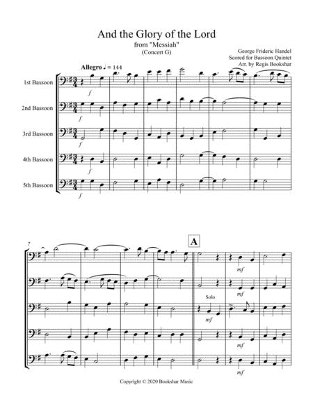 And The Glory Of The Lord From Messiah G Bassoon Quintet Sheet Music