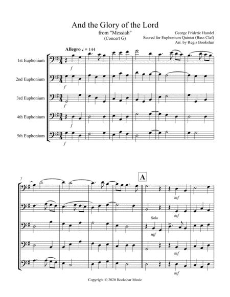 And The Glory Of The Lord From Messiah G Euphonium Quintet Bass Clef Sheet Music