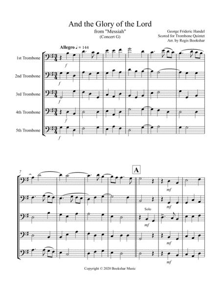 Free Sheet Music And The Glory Of The Lord From Messiah G Trombone Quintet