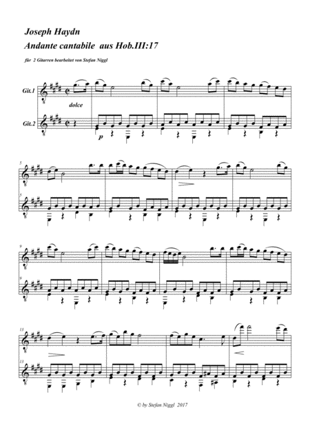 Andante Cantabile From Hob Iii 17 Sheet Music