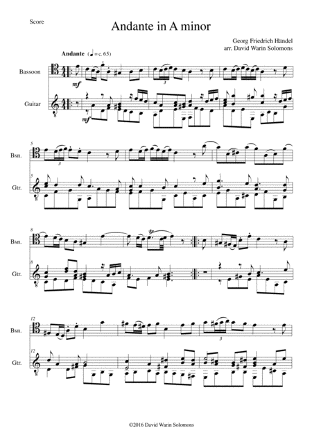 Free Sheet Music Andante For Bassoon And Guitar