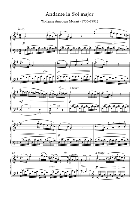 Free Sheet Music Andante In Sol Major