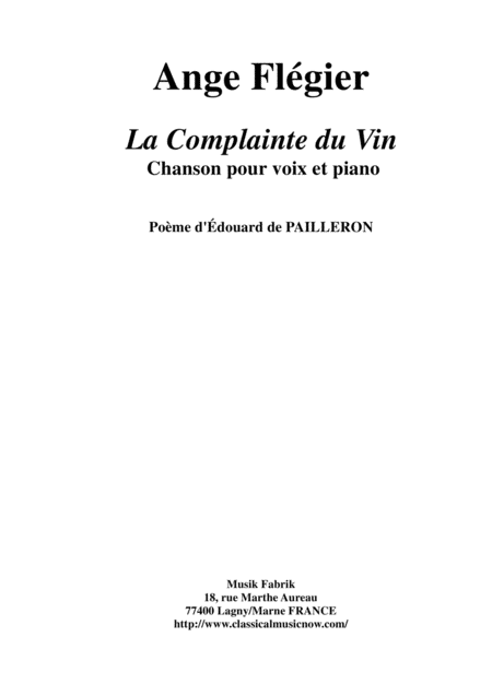 Free Sheet Music Ange Flgier La Complainte Du Vin For Baritone And Piano