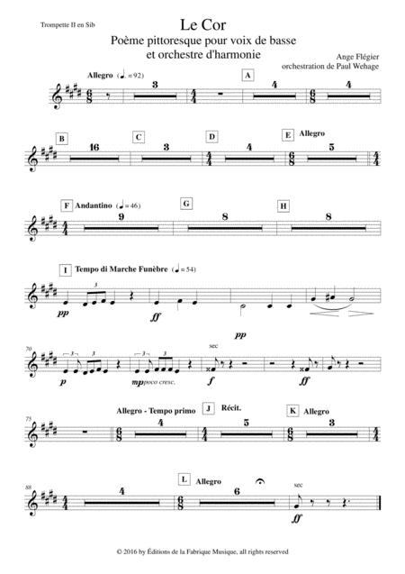 Free Sheet Music Ange Flgier Le Cor For Bass Voice And Concert Band Bb Trumpet 2 Part