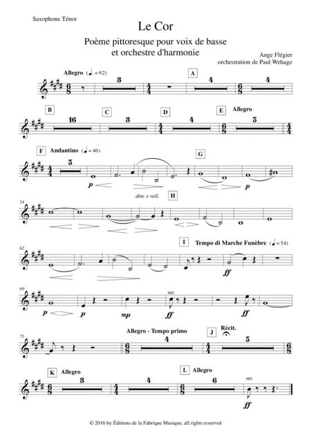 Free Sheet Music Ange Flgier Le Cor For Bass Voice And Concert Band Tenor Saxophone Part