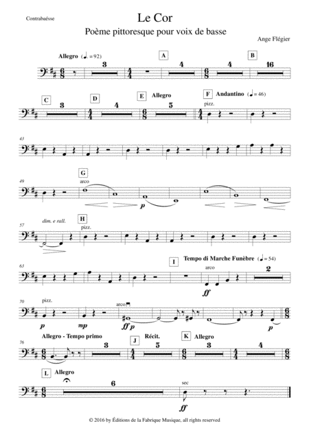 Ange Flgier Le Cor For Bass Voice And Orchestra Doublebass Part Sheet Music