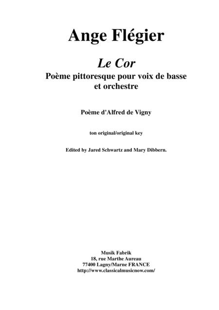 Free Sheet Music Ange Flgier Le Cor For Bass Voice And Orchestra Score And Complete Parts