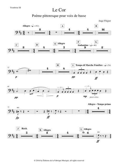 Free Sheet Music Ange Flgier Le Cor For Bass Voice And Orchestra Trombone Iii Bass Trombone Part