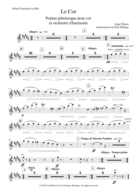 Ange Flgier Le Cor For Solo Horn And Concert Band Eb Clarinet Part Sheet Music