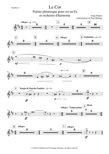 Free Sheet Music Ange Flgier Le Cor For Solo Horn And Concert Band Oboe 1 Part