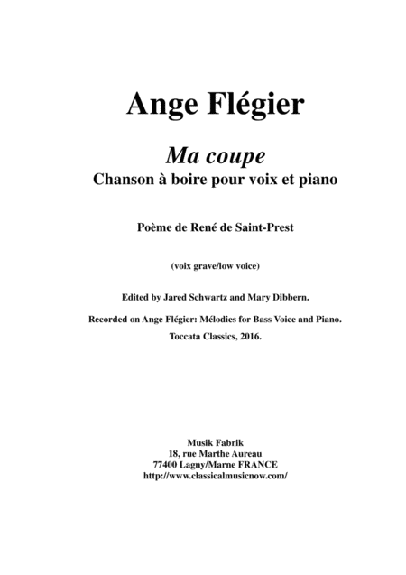 Free Sheet Music Ange Flgier Ma Coupe For Bass Voice And Piano