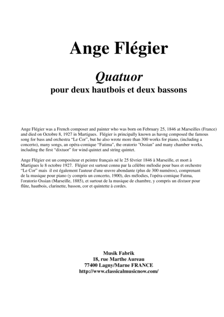 Free Sheet Music Ange Flgier Quatuor For Two Oboes And Two Bassoons