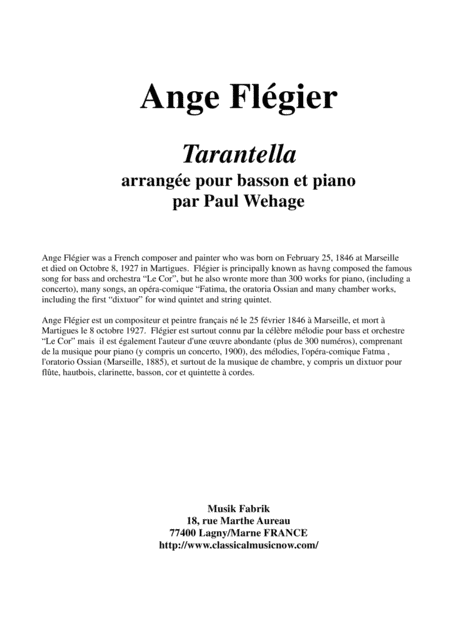 Free Sheet Music Ange Flgier Tarantella For Bassoon And Piano
