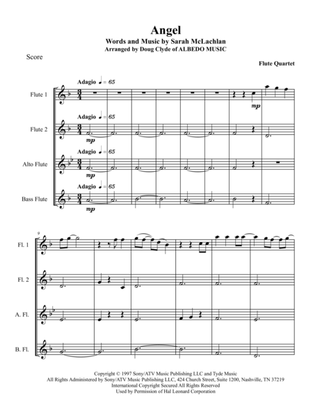 Angel For Flute Quartet Sheet Music