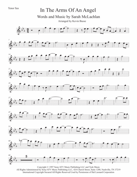 Free Sheet Music Angel Original Key Tenor Sax