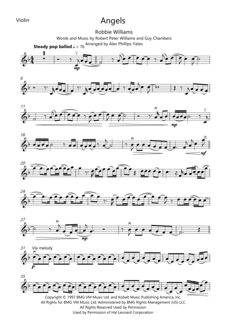 Angels By Robbie Williams String Trio Sheet Music