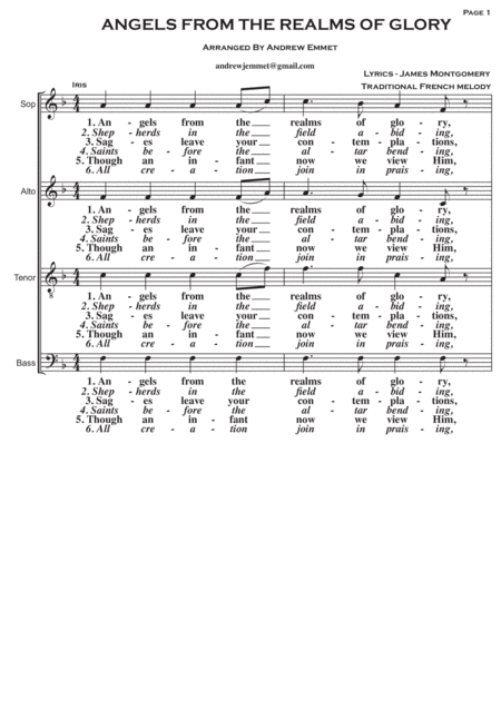 Angels From The Realms Of Glory A Cappella Sheet Music